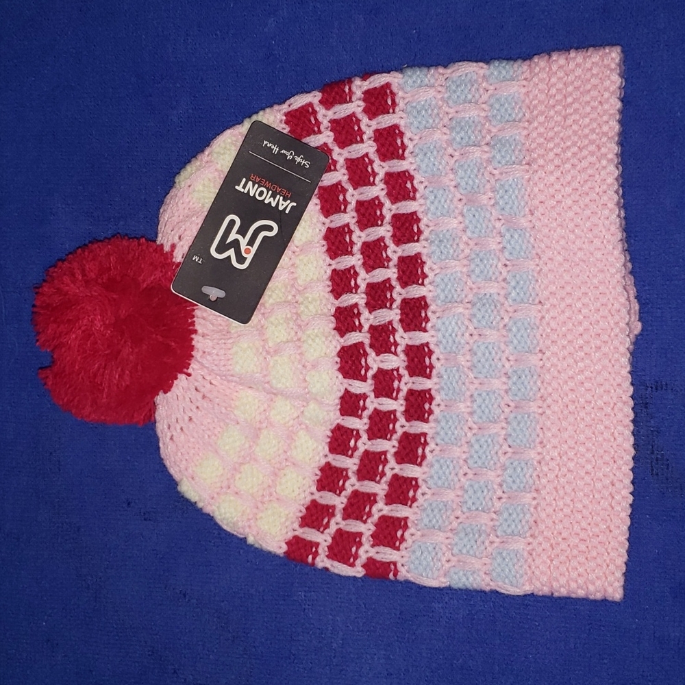Girls Pink Pom Beanie